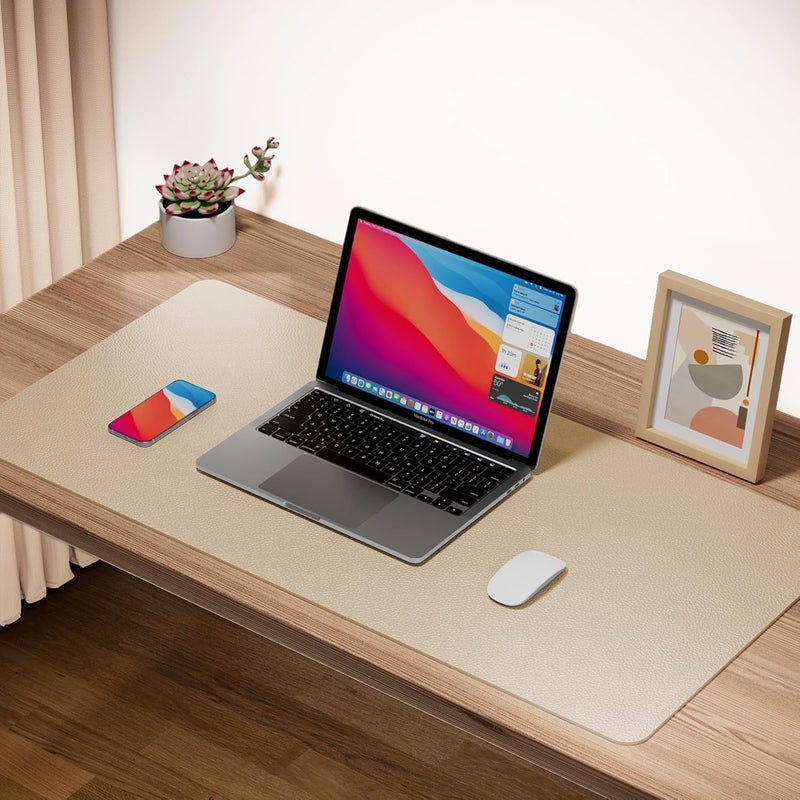 Boutilon Leather Desk Pad Protector,Non-Slip Mouse Pad,Laptop Desk Pad,Office Mouse Mat,Waterproof Leather Desk Blotter,Desk Writing Pad for Office and Home (S-Beige,24"x 14") - Image 2